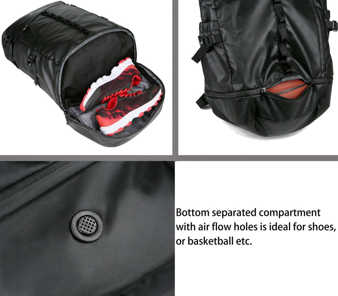 Sac De Sport Rainsmore 45L - Compartiment Chaussures Et Poche Humide - Noir - Gym, Voyage, Weekend